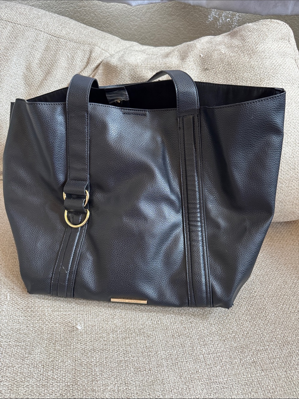 Steve Madden Black Pebbled Tote with Gold Accents